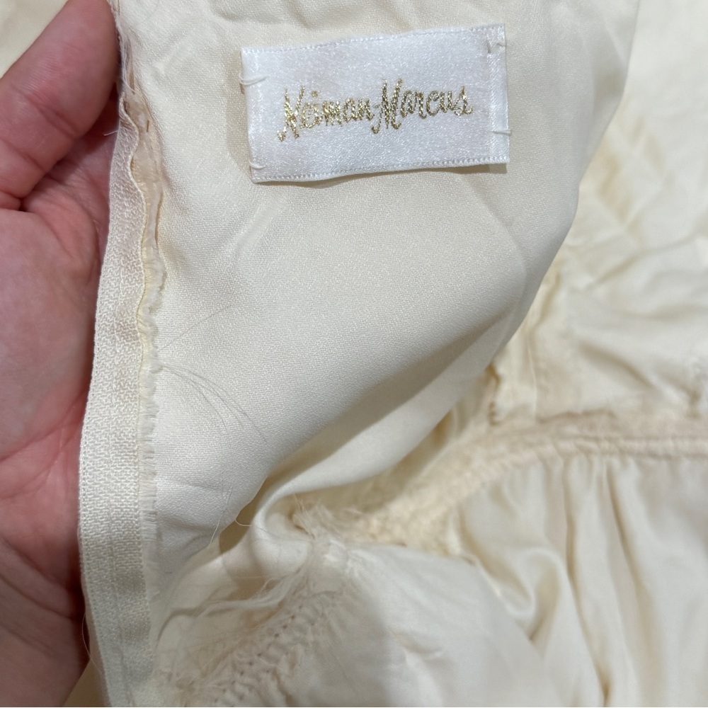 VTG Neiman Marcus Lace Chiffon Midi Maxi Dress XS Ivory Cream High‎ Neck Bridal - Picture 8 of 16